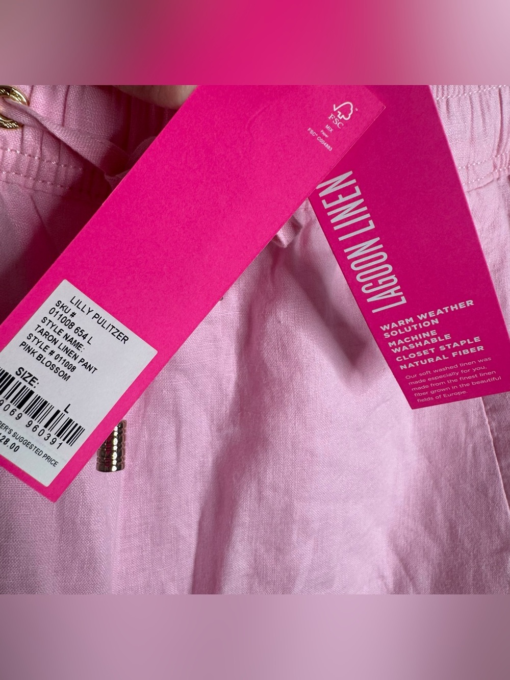 NWT Lilly Pulitzer Pink Taron 100% Linen Tapered Pull-on Pants Large Beach - Picture 5 of 10